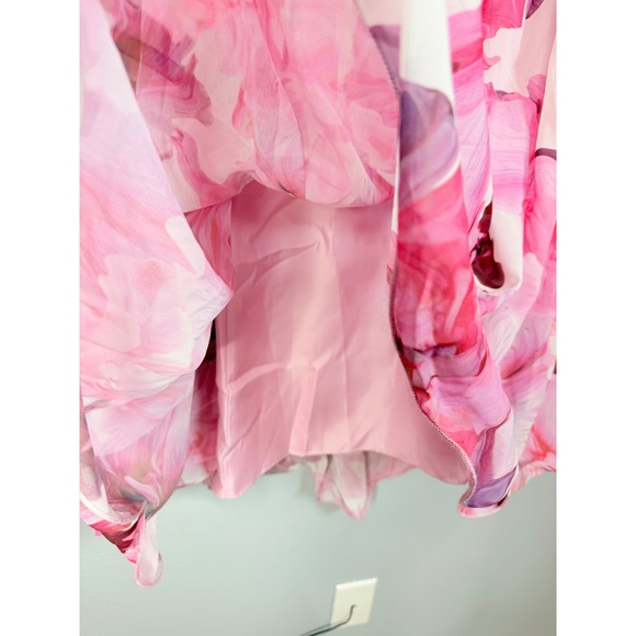 Ieena for Mac Duggal  Pink Floral Print One-Shoulder Mini Dress Size 6 - Picture 11 of 11